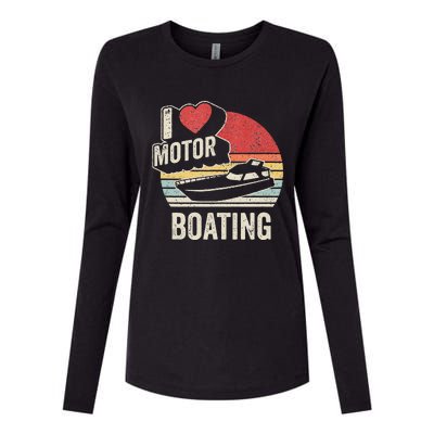 Vintage Retro I Love Motor Boating Funny Boater Womens Cotton Relaxed Long Sleeve T-Shirt