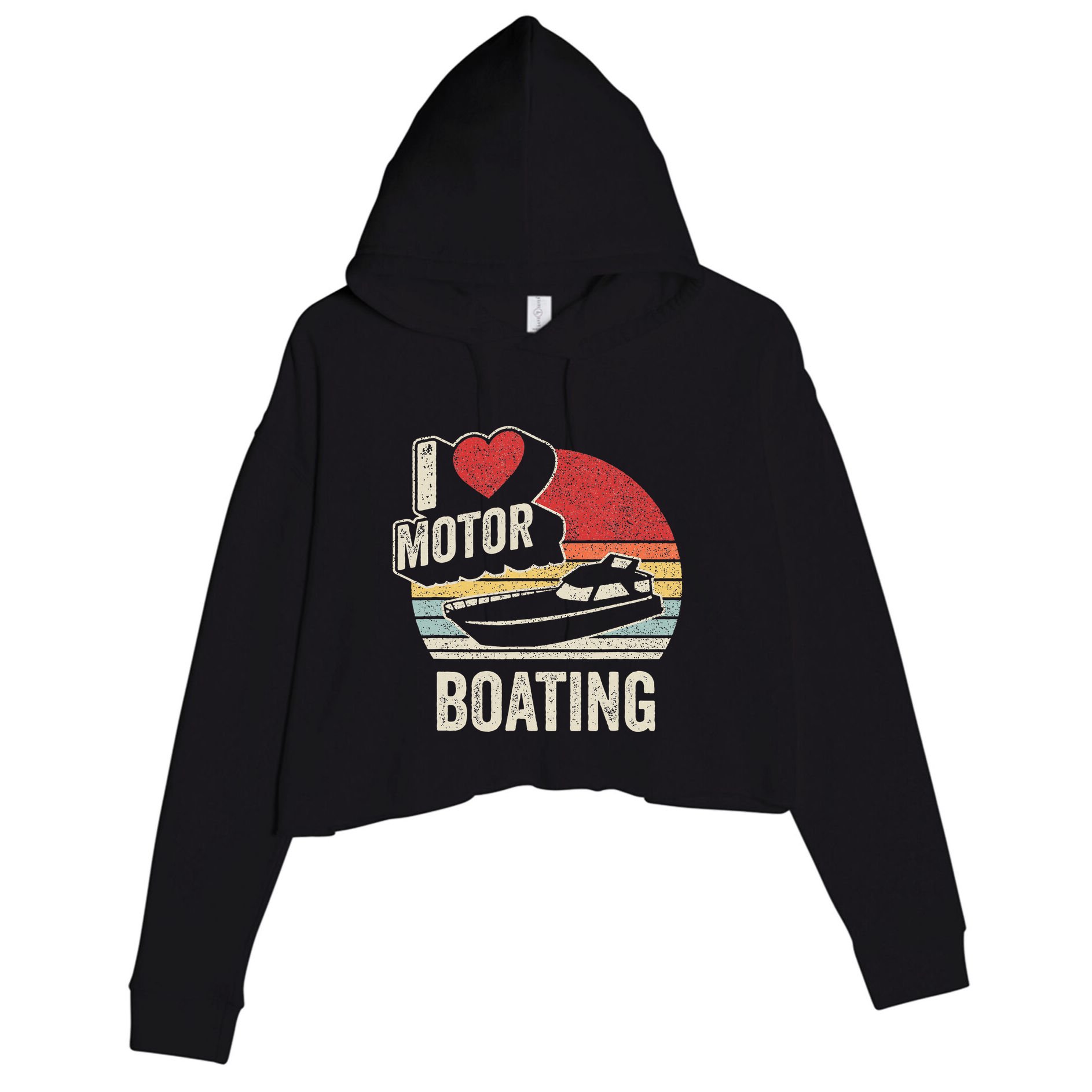 Vintage Retro I Love Motor Boating Crop Fleece Hoodie