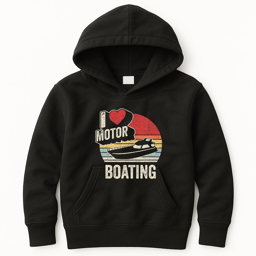 Vintage Retro I Love Motor Boating Kids Hoodie