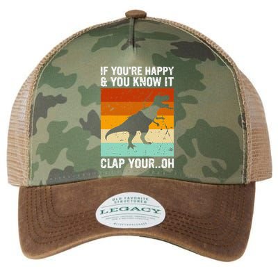 Vintage Retro If Youre Happy And You Know It T Rex Dinosaur Legacy Tie Dye Trucker Hat