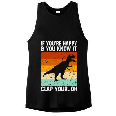 Vintage Retro If Youre Happy And You Know It T Rex Dinosaur Ladies PosiCharge Tri-Blend Wicking Tank