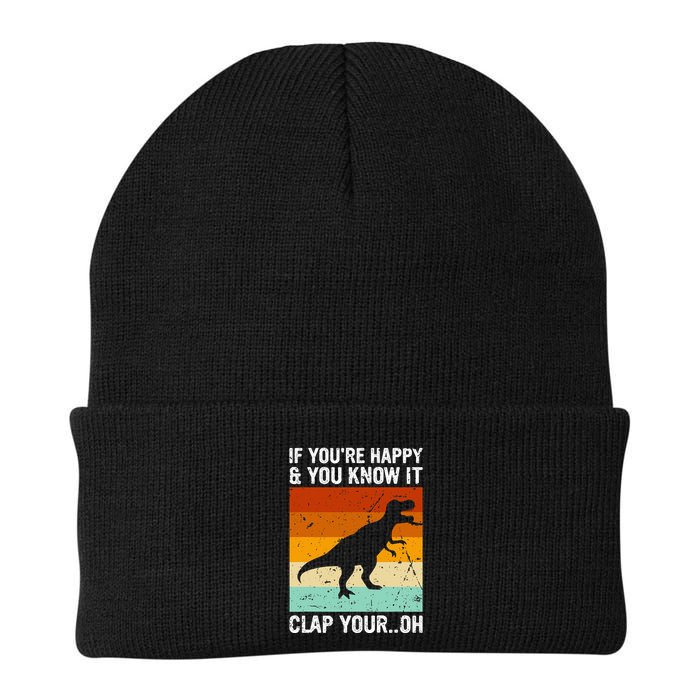 Vintage Retro If Youre Happy And You Know It T Rex Dinosaur Beanie