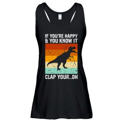 Vintage Retro If Youre Happy And You Know It T Rex Dinosaur Ladies Essential Flowy Tank
