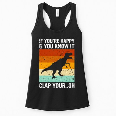 Vintage Retro If Youre Happy And You Know It T Rex Dinosaur Womens Tank Top