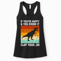Vintage Retro If Youre Happy And You Know It T Rex Dinosaur Womens Tank Top