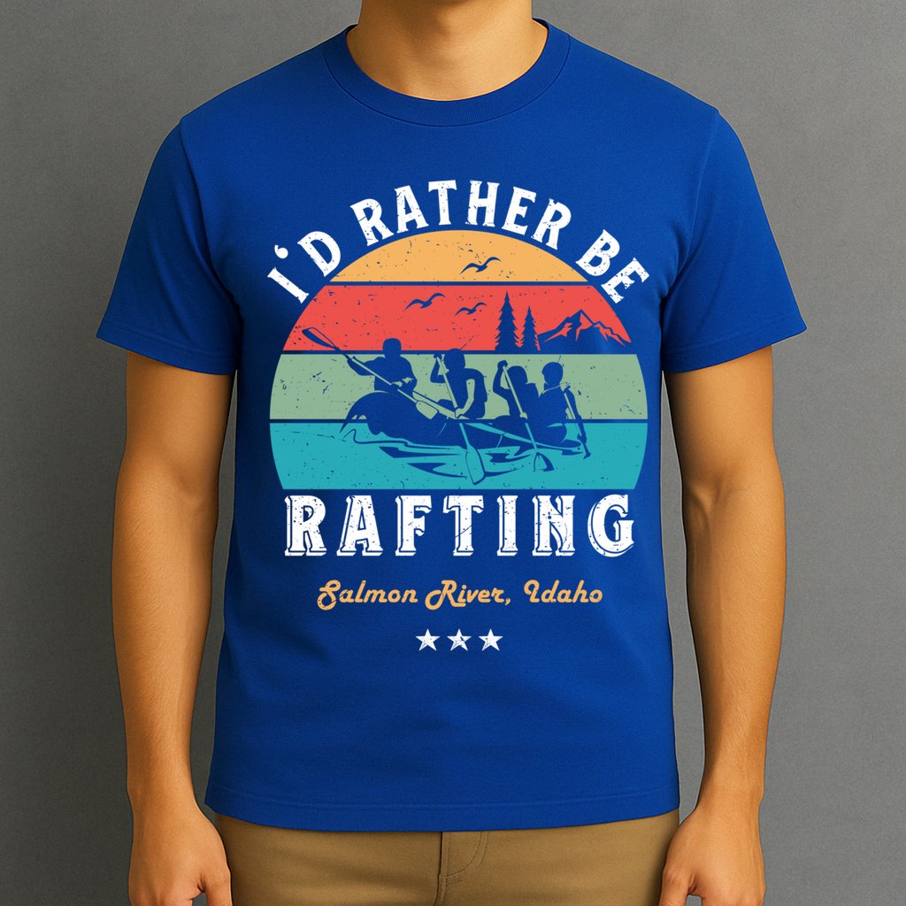 Vintage Retro I'd Rather Be Water Rafting Salmon River Idaho Gift T-Shirt