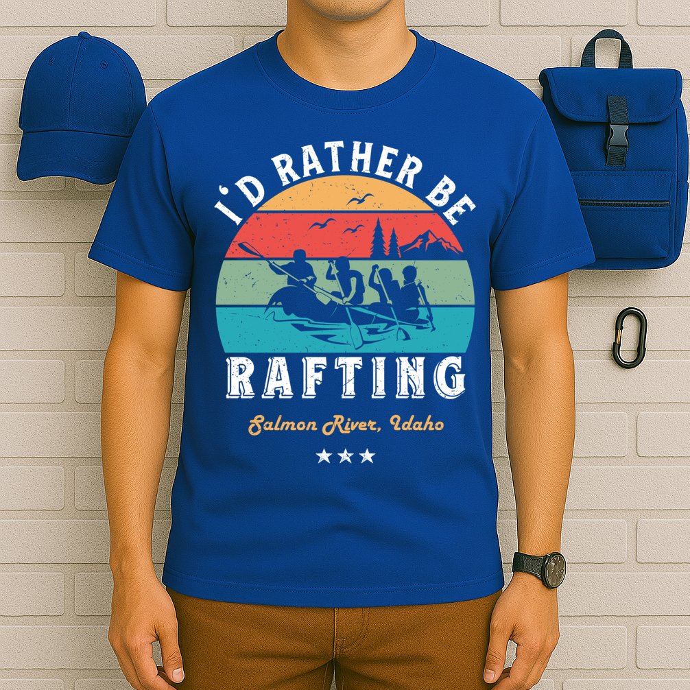 Vintage Retro I'd Rather Be Water Rafting Salmon River Idaho Gift T-Shirt