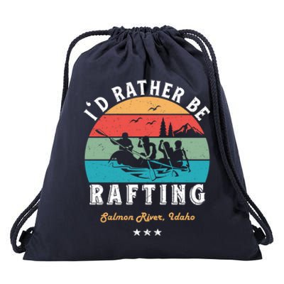 Vintage Retro I'd Rather Be Water Rafting Salmon River Idaho Gift Drawstring Bag