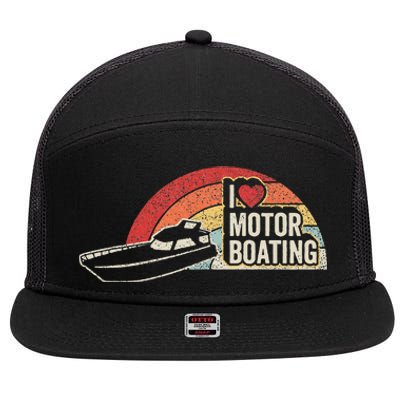 Vintage Retro I Love Motor Boating Funny Boater 7 Panel Mesh Trucker Snapback Hat