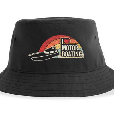 Vintage Retro I Love Motor Boating Funny Boater Sustainable Bucket Hat