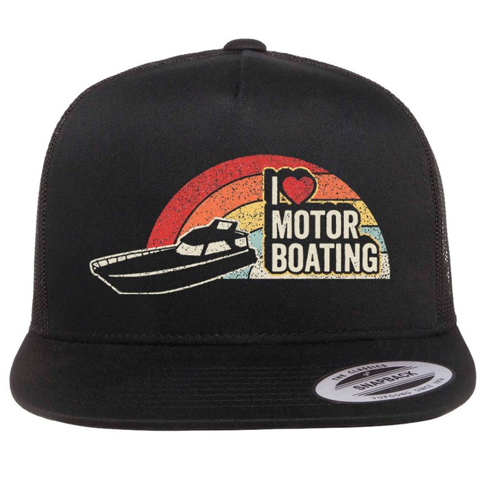 Vintage Retro I Love Motor Boating Funny Boater Flat Bill Trucker Hat