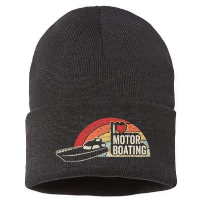 Vintage Retro I Love Motor Boating Funny Boater Sustainable Knit Beanie