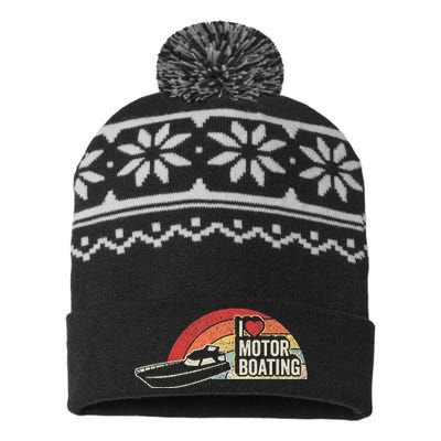 Vintage Retro I Love Motor Boating Funny Boater USA-Made Snowflake Beanie