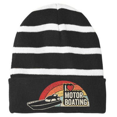 Vintage Retro I Love Motor Boating Funny Boater Striped Beanie with Solid Band