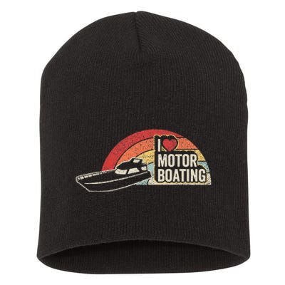 Vintage Retro I Love Motor Boating Funny Boater Short Acrylic Beanie