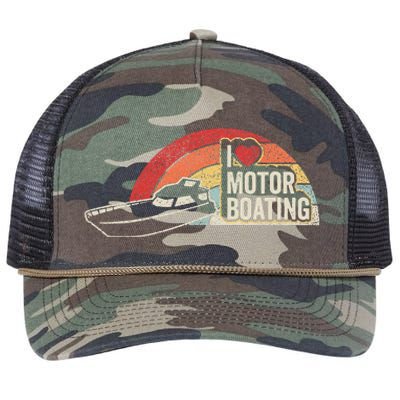 Vintage Retro I Love Motor Boating Funny Boater Retro Rope Trucker Hat Cap