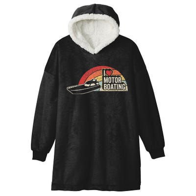 Vintage Retro I Love Motor Boating Funny Boater Hooded Wearable Blanket