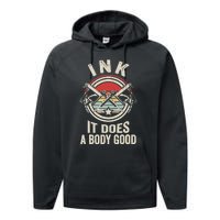 Vintage Retro Ink Inked Funny Tattoo Artist Tattoo Guns Performance Fleece Hoodie