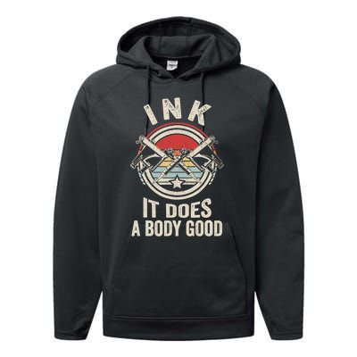 Vintage Retro Ink Inked Funny Tattoo Artist Tattoo Guns Performance Fleece Hoodie