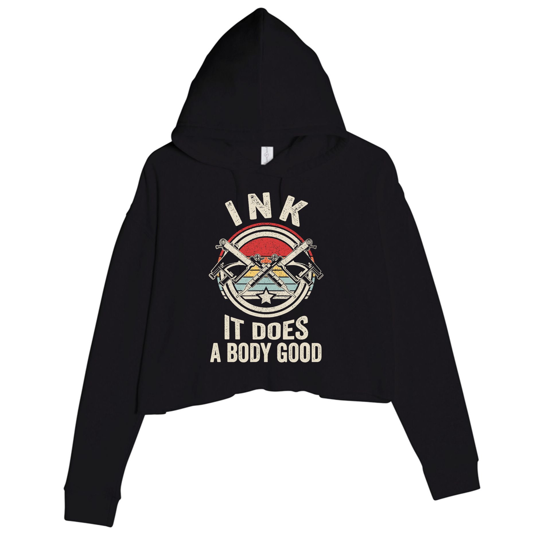 Vintage Retro Ink Inked Funny Tattoo Artist Tattoo Guns Crop Fleece Hoodie