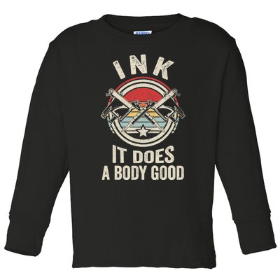 Vintage Retro Ink Inked Funny Tattoo Artist Tattoo Guns Toddler Long Sleeve Shirt