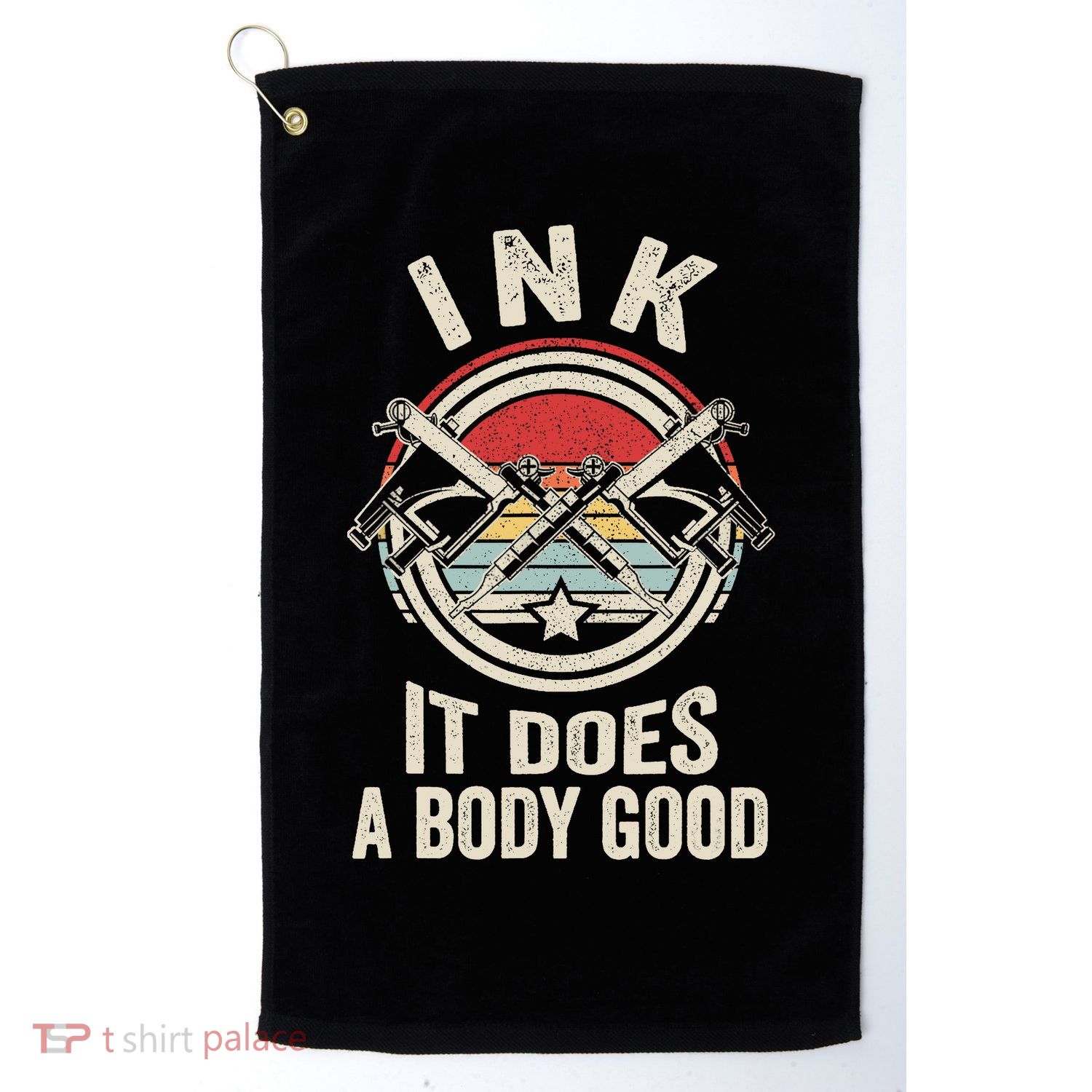 Vintage Retro Ink Inked Funny Tattoo Artist Tattoo Guns Golf Towel