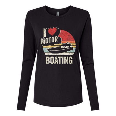 Vintage Retro I Love Motor Boating Funny Boater Womens Cotton Relaxed Long Sleeve T-Shirt