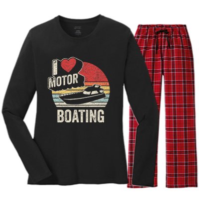 Vintage Retro I Love Motor Boating Funny Boater Women's Long Sleeve Flannel Pajama Set 