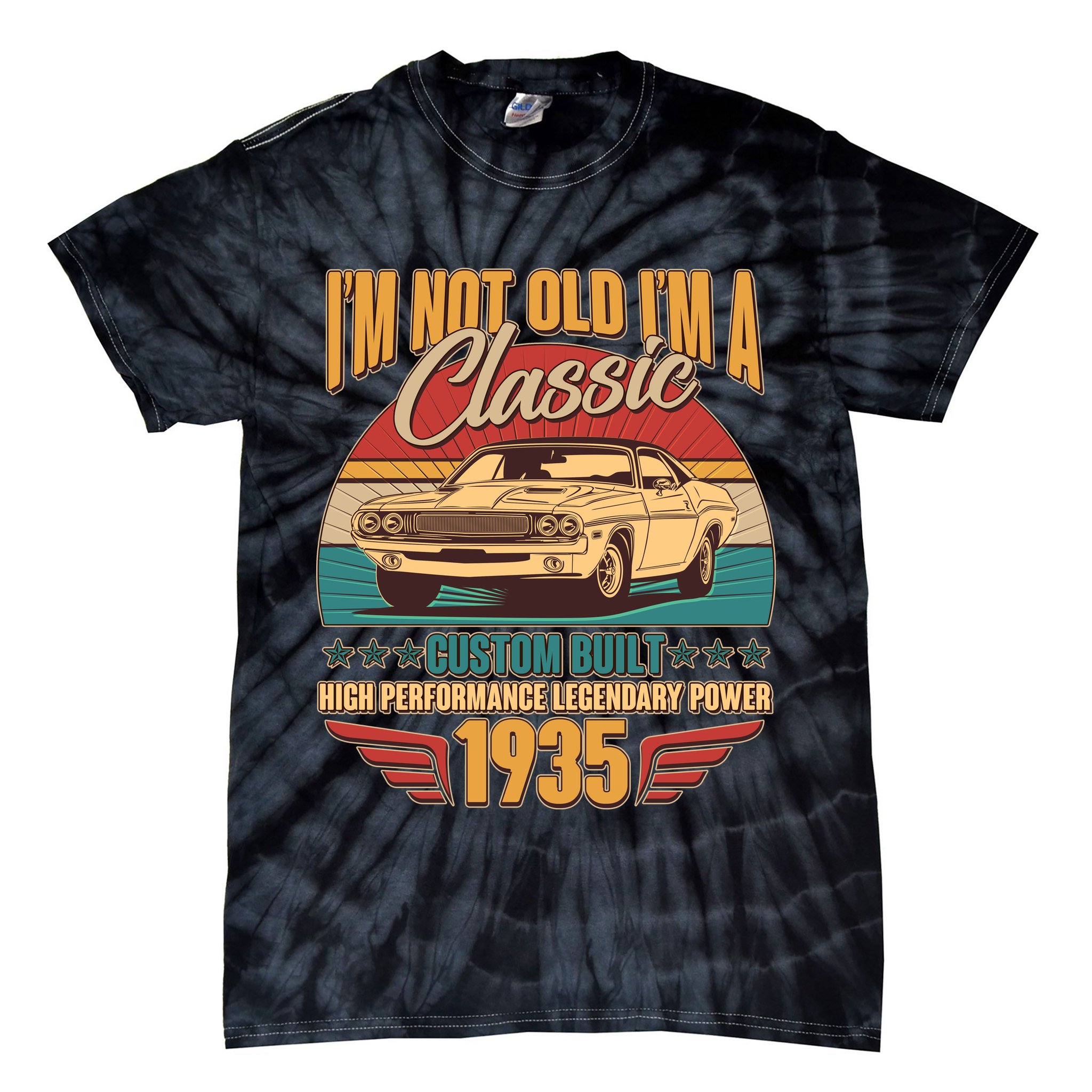 Vintage Retro Im Not Old Im A Classic 1935 90th Birthday Classic Car Lover Tie-Dye T-Shirt