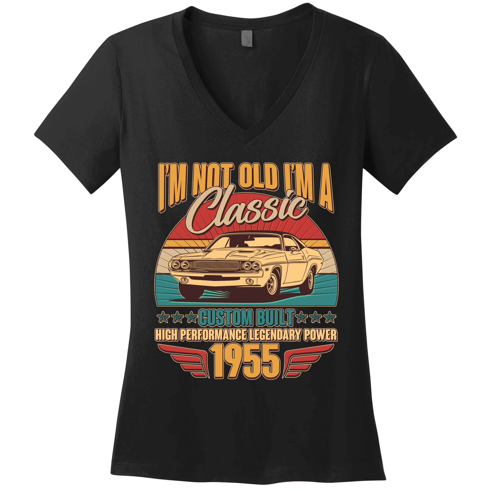 Vintage Retro Im Not Old Im A Classic 1955 70th Birthday Classic Car Lover Women's V-Neck T-Shirt