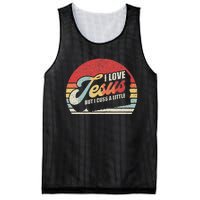 Vintage Retro I Love Jesus But I Cuss A Little Humorous Mesh Reversible Basketball Jersey Tank