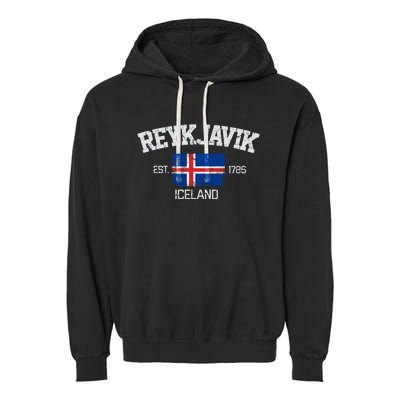 Vintage Reykjavik Iceland Souvenir Gift Garment-Dyed Fleece Hoodie