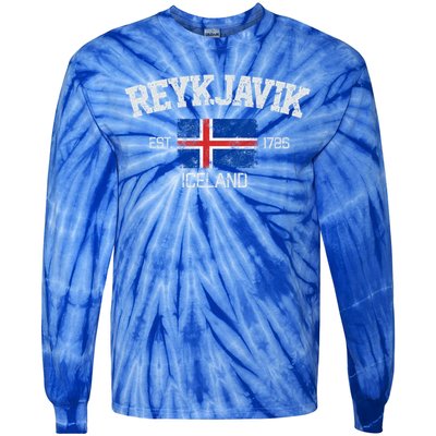 Vintage Reykjavik Iceland Souvenir Gift Tie-Dye Long Sleeve Shirt