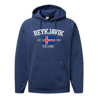 Vintage Reykjavik Iceland Souvenir Gift Performance Fleece Hoodie