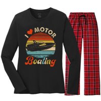 Vintage Retro I Love Motor Boating Funny Boater Women's Long Sleeve Flannel Pajama Set 