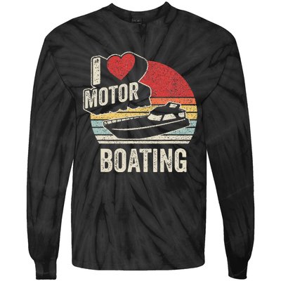 Vintage Retro I Love Motor Boating Tie-Dye Long Sleeve Shirt