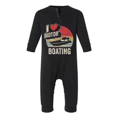 Vintage Retro I Love Motor Boating Funny Boater Infant Fleece One Piece