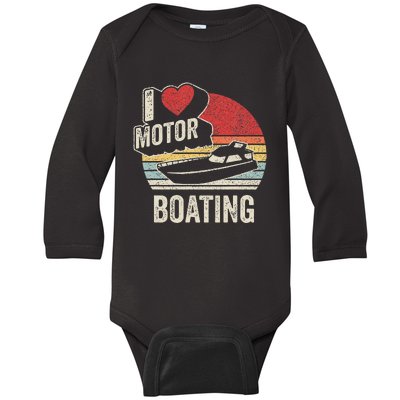 Vintage Retro I Love Motor Boating Funny Boater Baby Long Sleeve Bodysuit