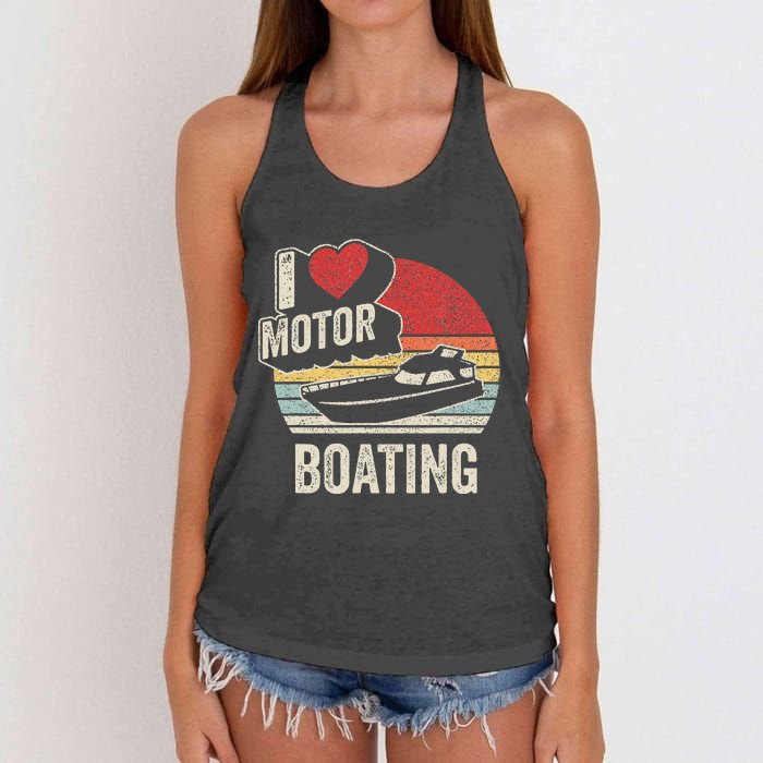 Vintage Retro I Love Motor Boating Funny Boater Women's Knotted Racerback Tank