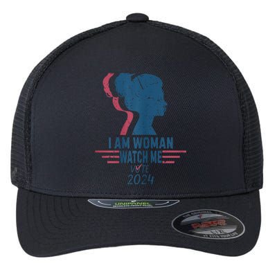 Vintage Retro I Am Woman Watch Me Vote For President Kamalaharris Flexfit Unipanel Trucker Cap