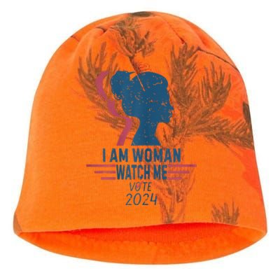 Vintage Retro I Am Woman Watch Me Vote For President Kamalaharris Kati - Camo Knit Beanie