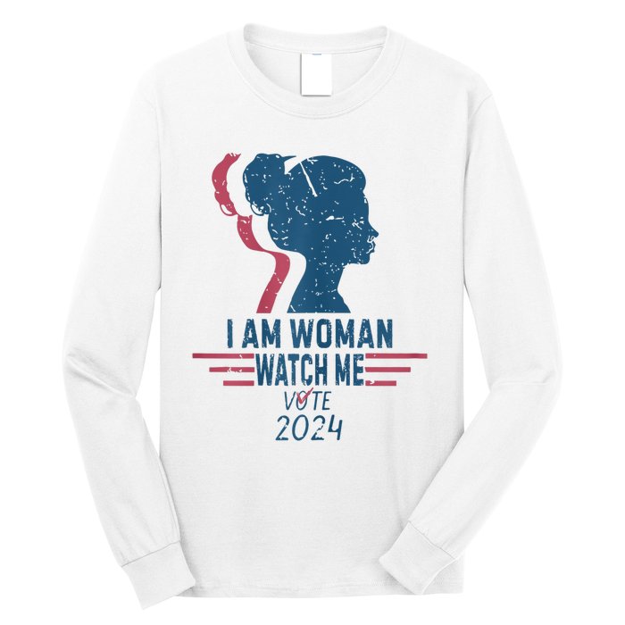 Vintage Retro I Am Woman Watch Me Vote For President Kamalaharris Long Sleeve Shirt