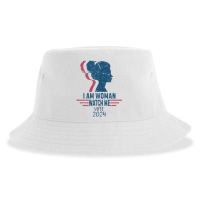 Vintage Retro I Am Woman Watch Me Vote For President Kamalaharris Sustainable Bucket Hat