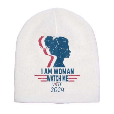 Vintage Retro I Am Woman Watch Me Vote For President Kamalaharris Short Acrylic Beanie