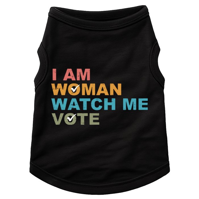 Vintage Retro I Am Woman Watch Me Vote For President Kamalaharris Doggie Tank