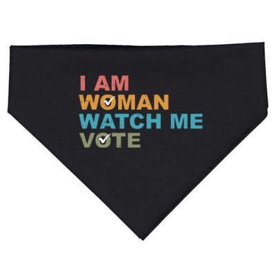 Vintage Retro I Am Woman Watch Me Vote For President Kamalaharris USA-Made Doggie Bandana