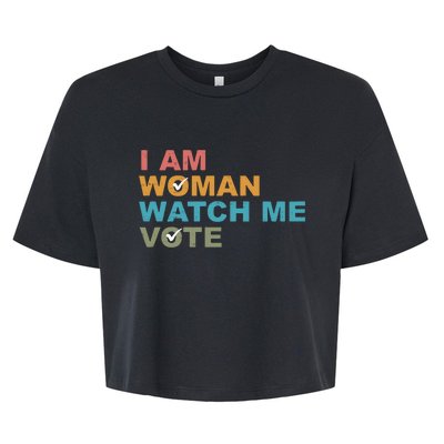 Vintage Retro I Am Woman Watch Me Vote For President Kamalaharris Bella+Canvas Jersey Crop Tee