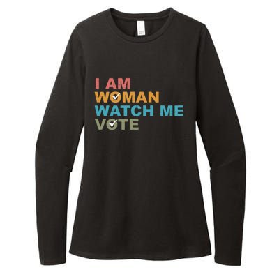 Vintage Retro I Am Woman Watch Me Vote For President Kamalaharris Womens CVC Long Sleeve Shirt