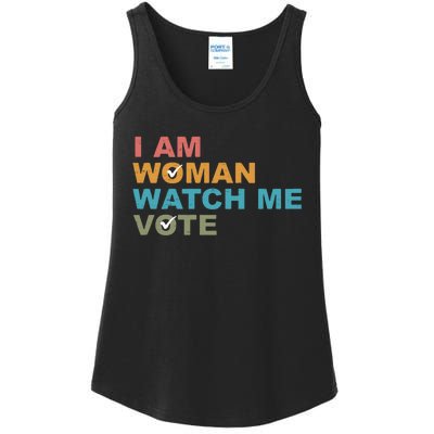 Vintage Retro I Am Woman Watch Me Vote For President Kamalaharris Ladies Essential Tank