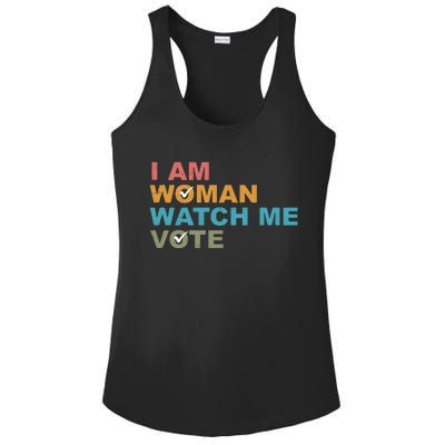 Vintage Retro I Am Woman Watch Me Vote For President Kamalaharris Ladies PosiCharge Competitor Racerback Tank